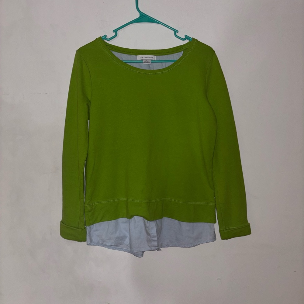 Liz Claiborne Green Layered Look Long Sleeve Top | Size S
